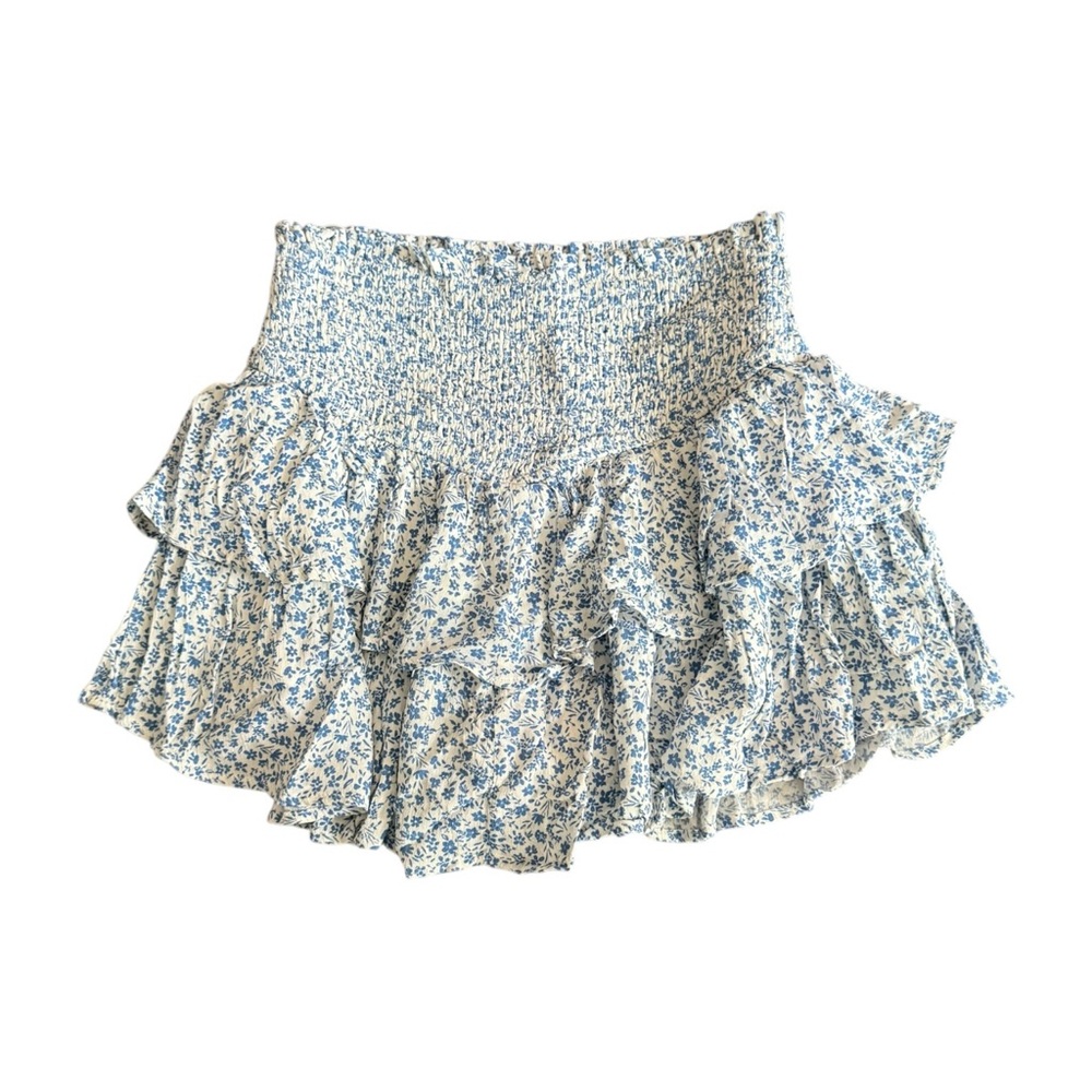 Altar’d State Smocked Waist Blue Floral Ruffle Mini Skort Size M NWT